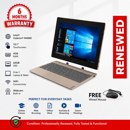 Lenovo IdeaPad 3 Windows Tablet with Keyboard – 10-Inch 4GB RAM 64GB Storage